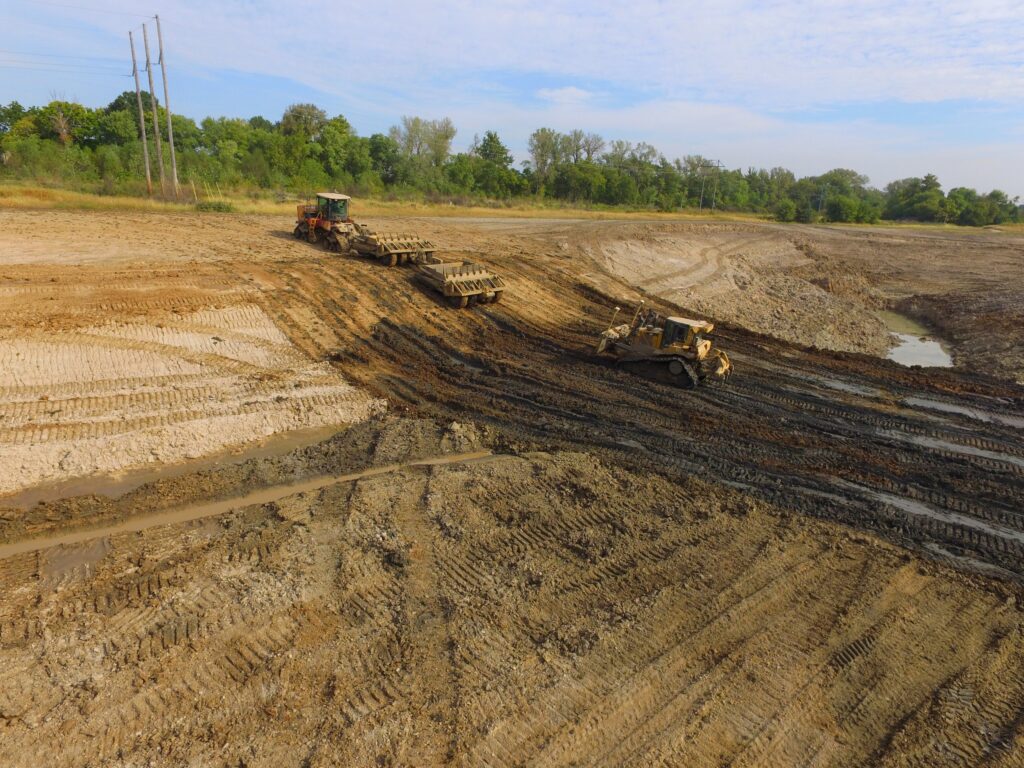 Aerial view of mass cut and fill grading at Cottleville Trails in Cottleville, Missouri