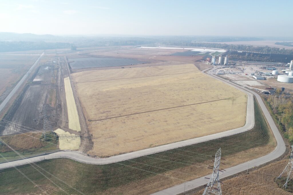 Aerial view of the capped ash pond at the Labadie Power Plant in Labadie, Missouri