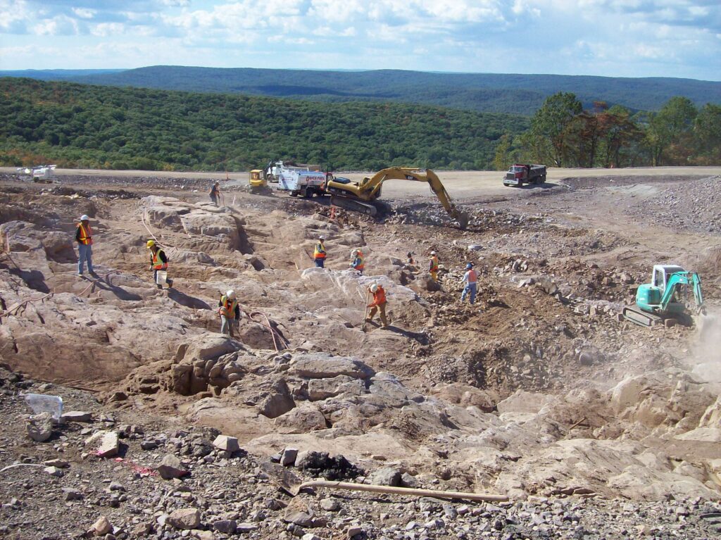 Crews preparing the rock foundation at the Taum Sauk Reservoir in Annapolis, Missouri